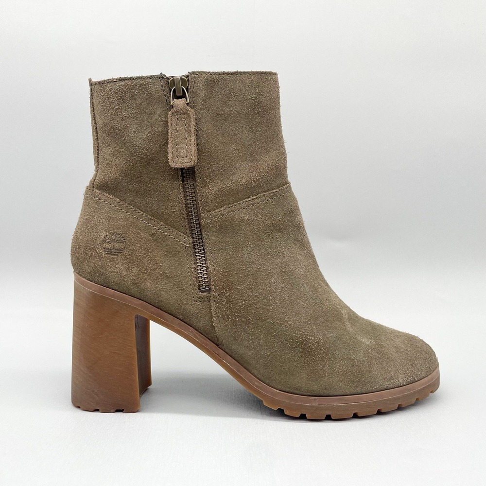 Timberland Womens 10‎ Allington Zip Chelsea Boots Taupe Gray Suede Chunky Heels
